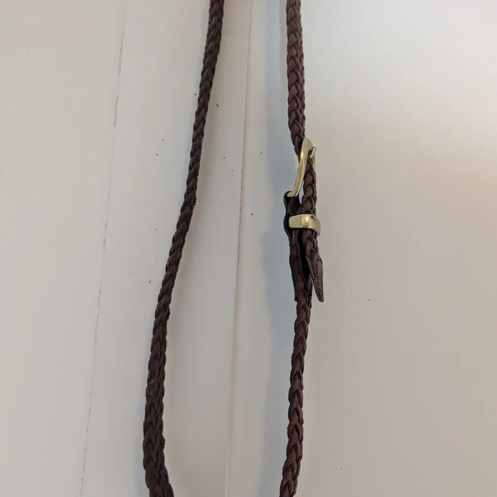 🤎 Leather Braided Belt with Goldtone Buckle 34